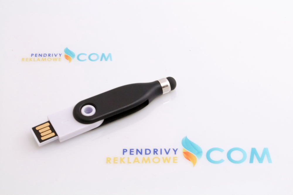 Biało czarny pendrive USB ze stilusem